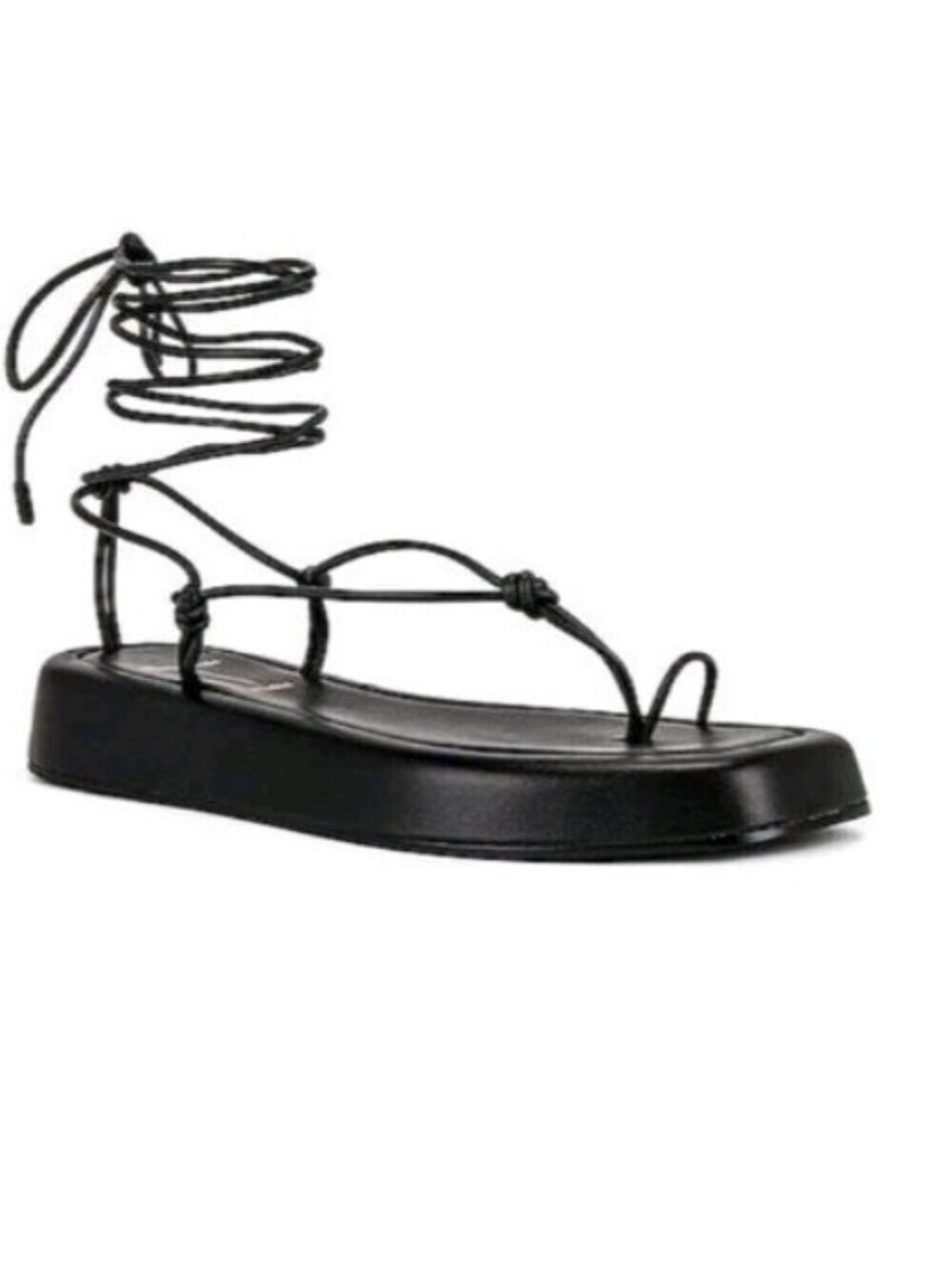 NWOB Black Suede Studio Cleo Flatform Sandals Black Leather Wrap Tie 8.5